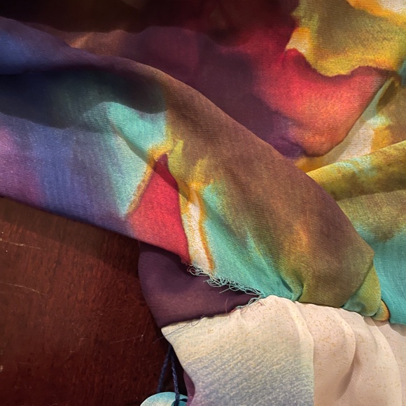 Suzi Chin Watercolor Abstract Chiffon Layer Open Sleeve Knee Length Dress P6702 - Picture 9 of 10